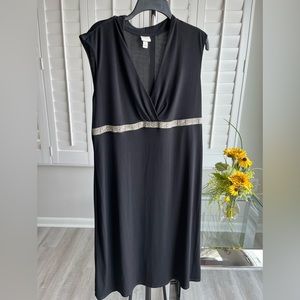 MERONA Black Criss Cross V-neck Empire Waist Sleeveless A-line Midi Dress Size L